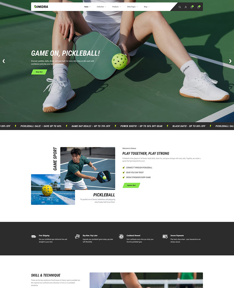 Pickleball & Sport Gears Shopify Theme