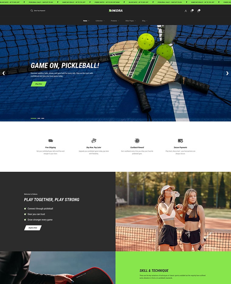 Pickleball & Sport Gears Shopify Theme