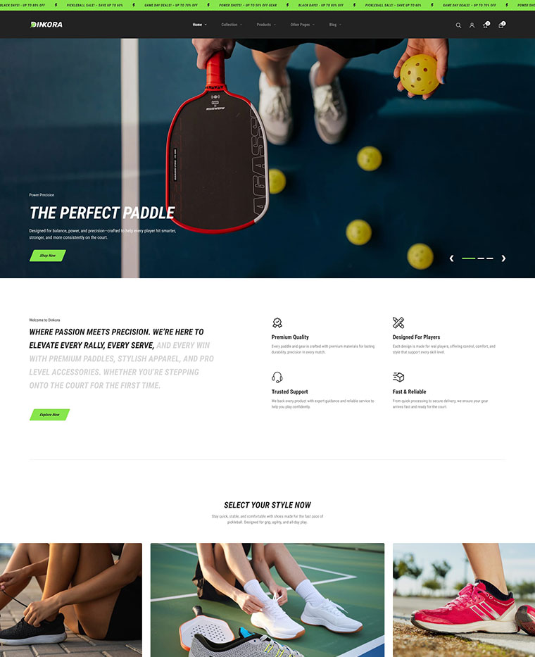 Pickleball & Sport Gears Shopify Theme